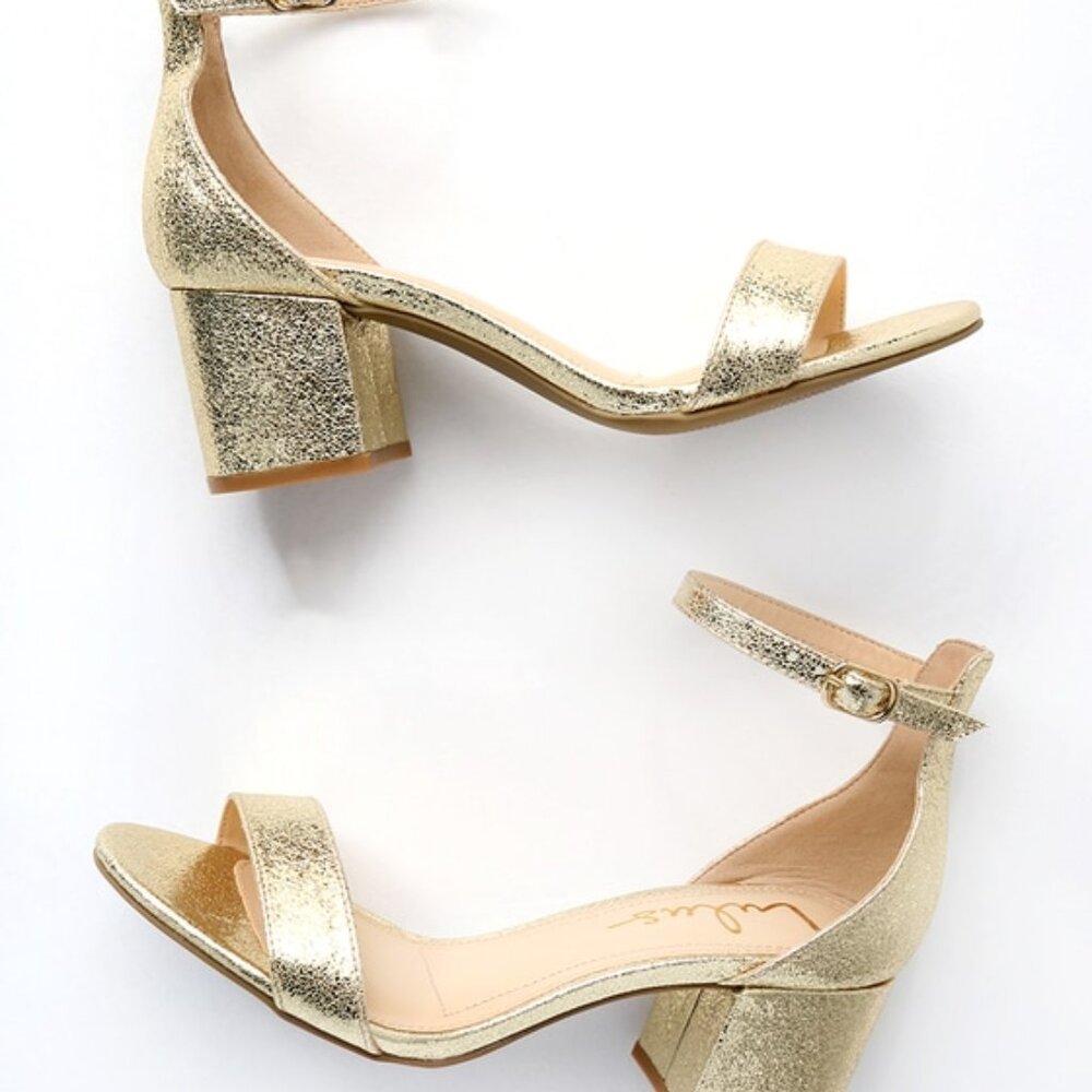 Lulus Harper Gold Ankle Strap Heels - Size 10